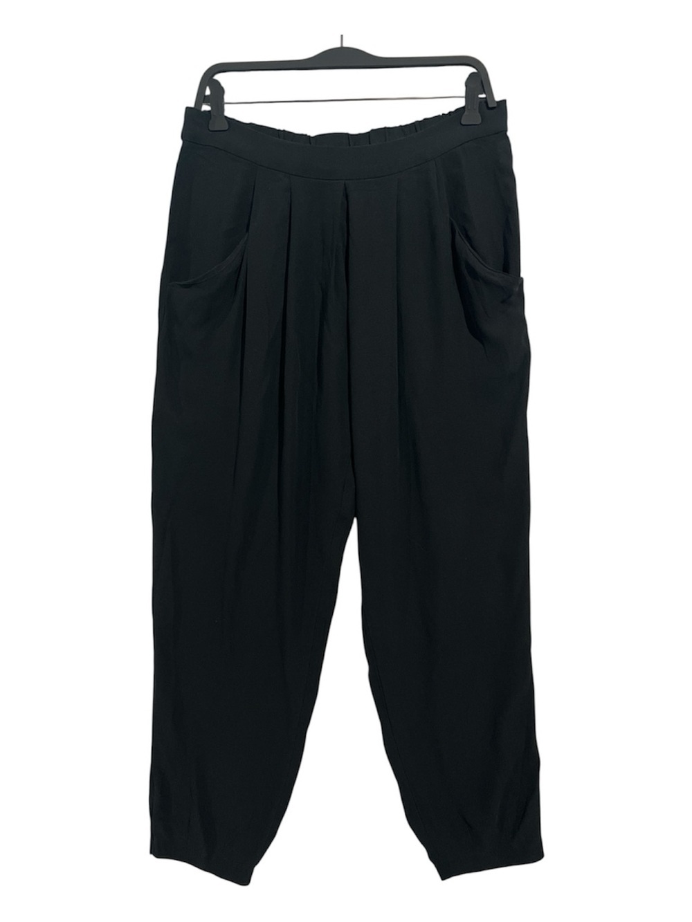 Eileen Fisher Slouchy Ankle Pant Women's Small Black Silk Georgette Pleated